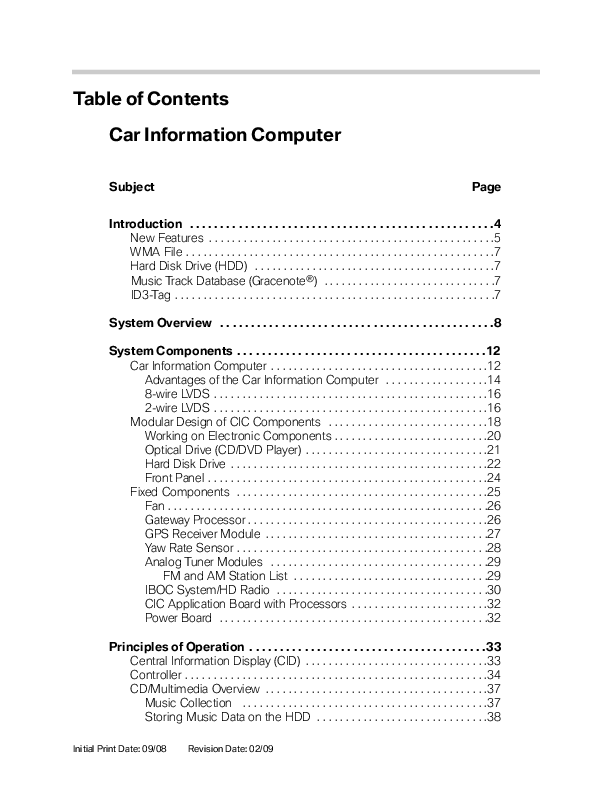 First page of Car Information Computer