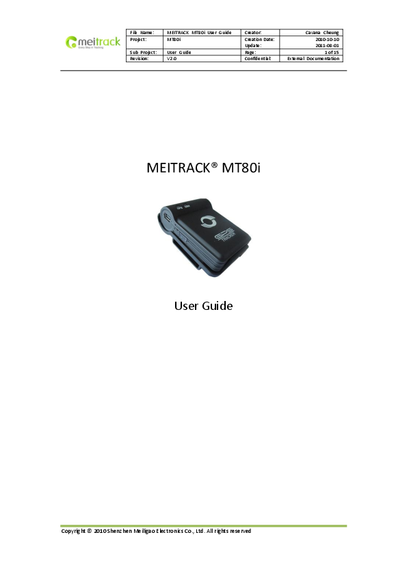 First page of Meitrack MT80_user-guide-v2.0_en.pdf