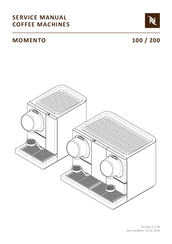 First page of [PDF] SERVICE MANUAL CoffEE MAChINES MoMENto 100 / 200