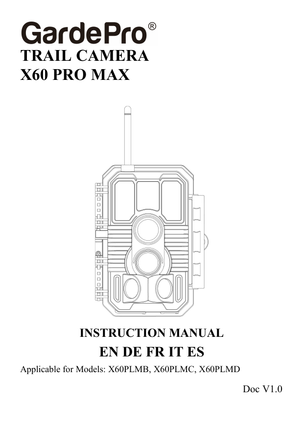 First page of GardePro_X60_Pro_Max_-_X60PLMB_Instruction_Manual_V1.0_EN_DE_FR_IT_ES_20250325.pdf