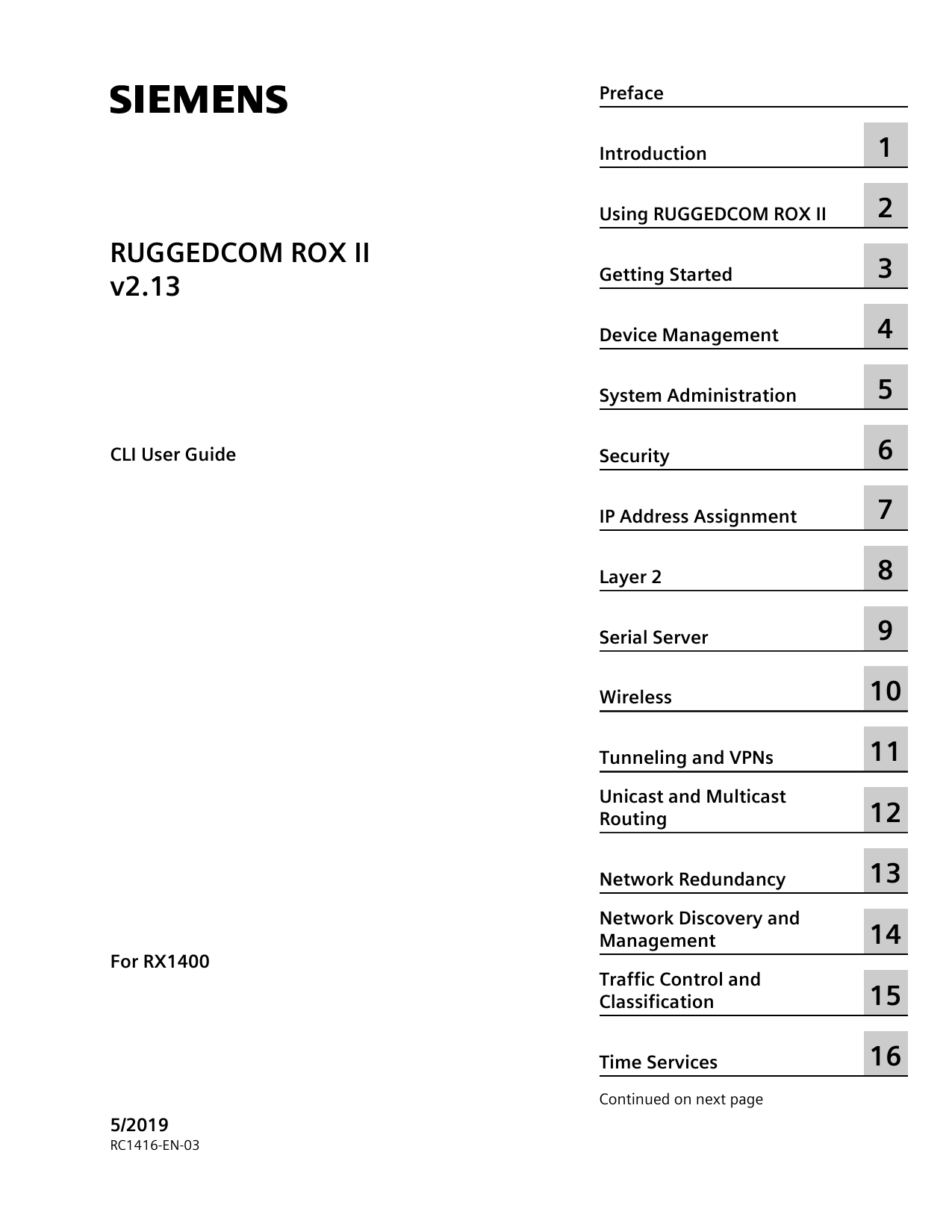 First page of RUGGEDCOM ROX II v2.13