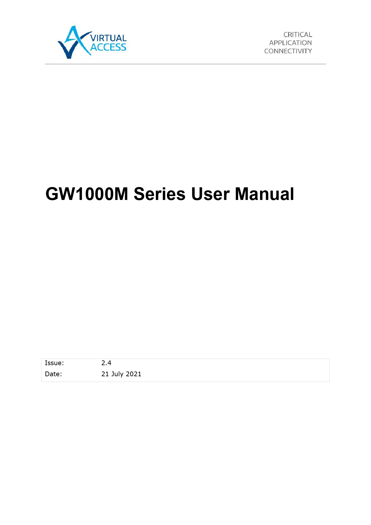First page of [PDF] GW1000M Series User Manual | Virtual Access