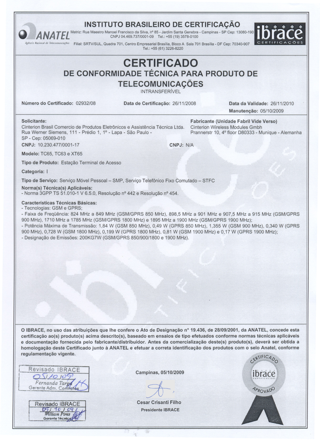First page of Cert Conformidade