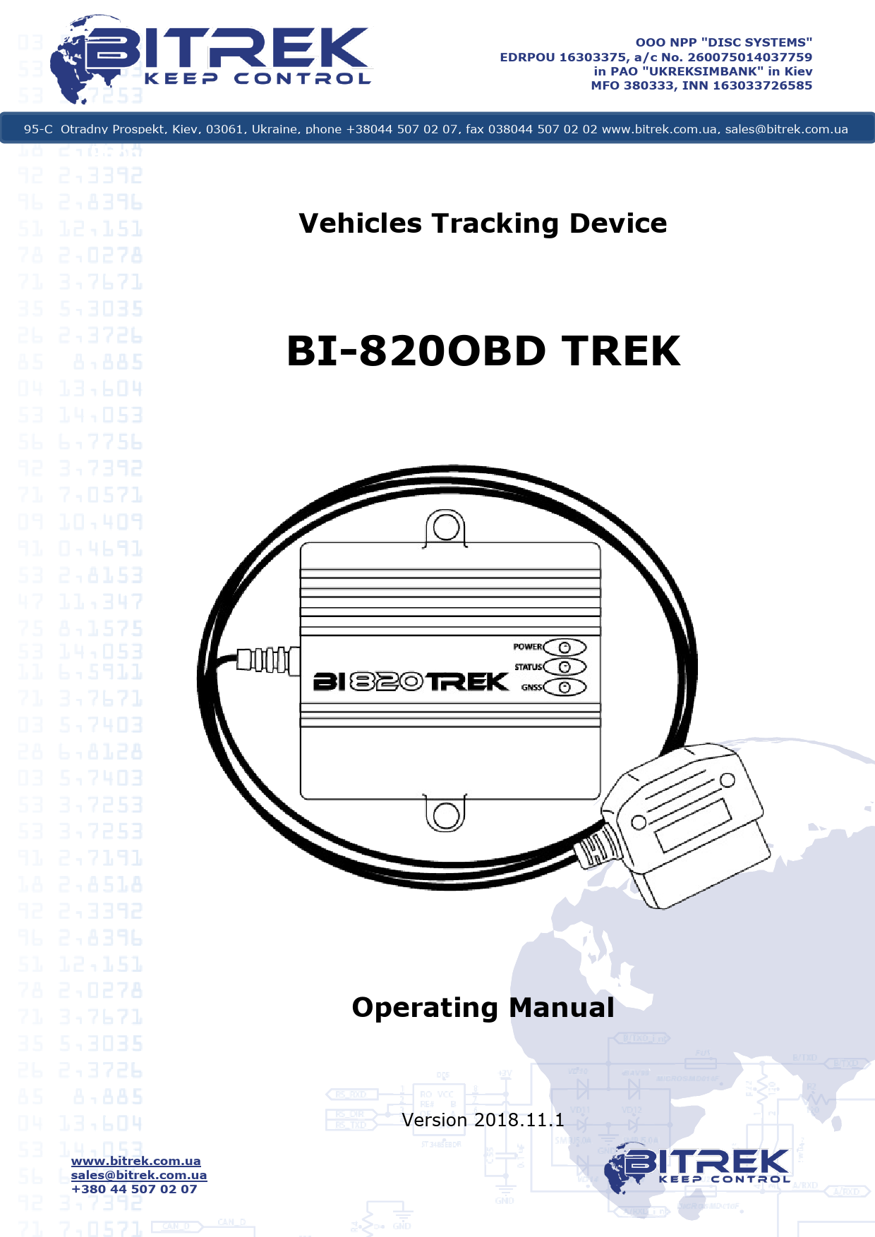First page of BI-820OBD TREK