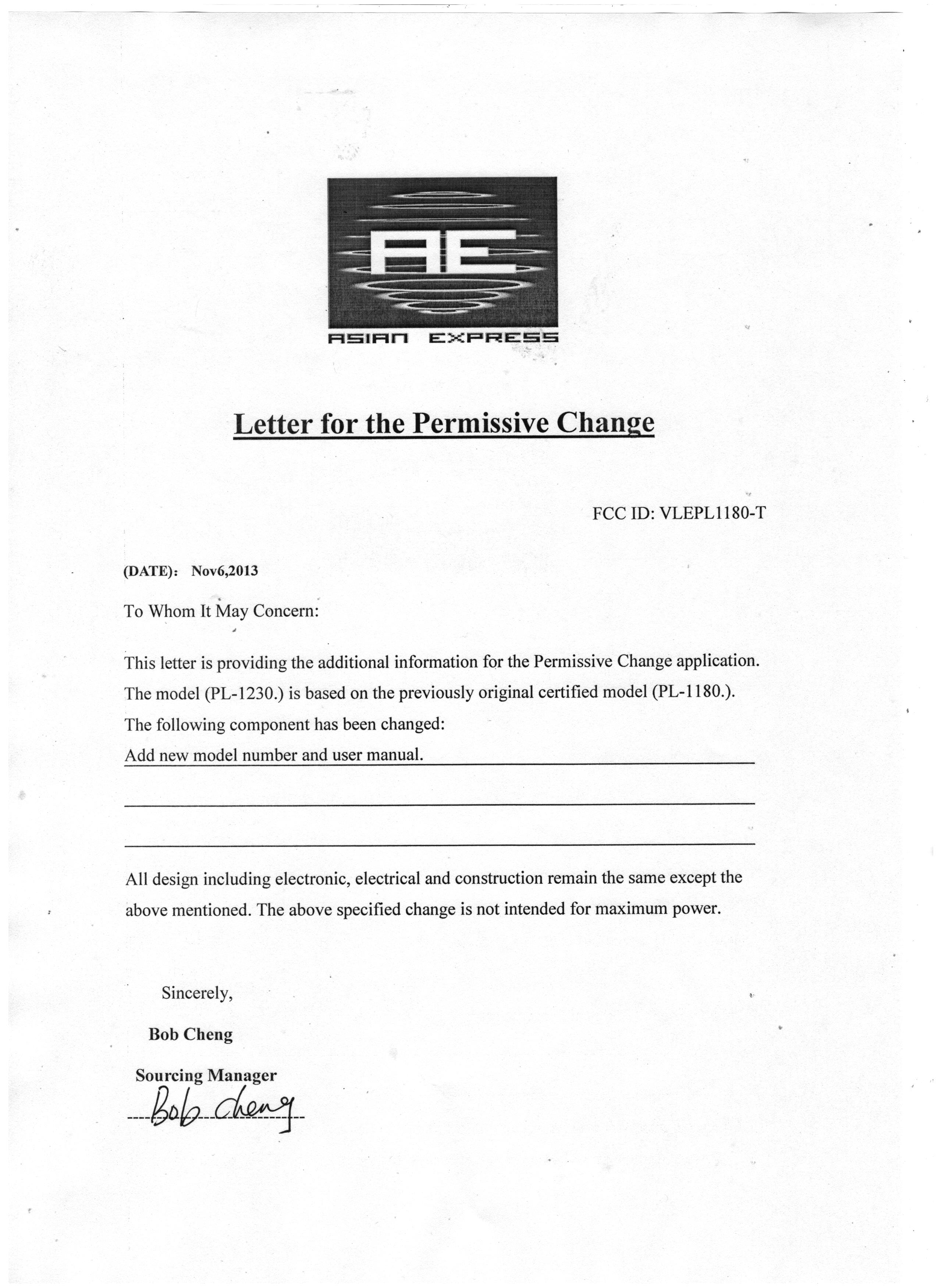 Class II Change Letter