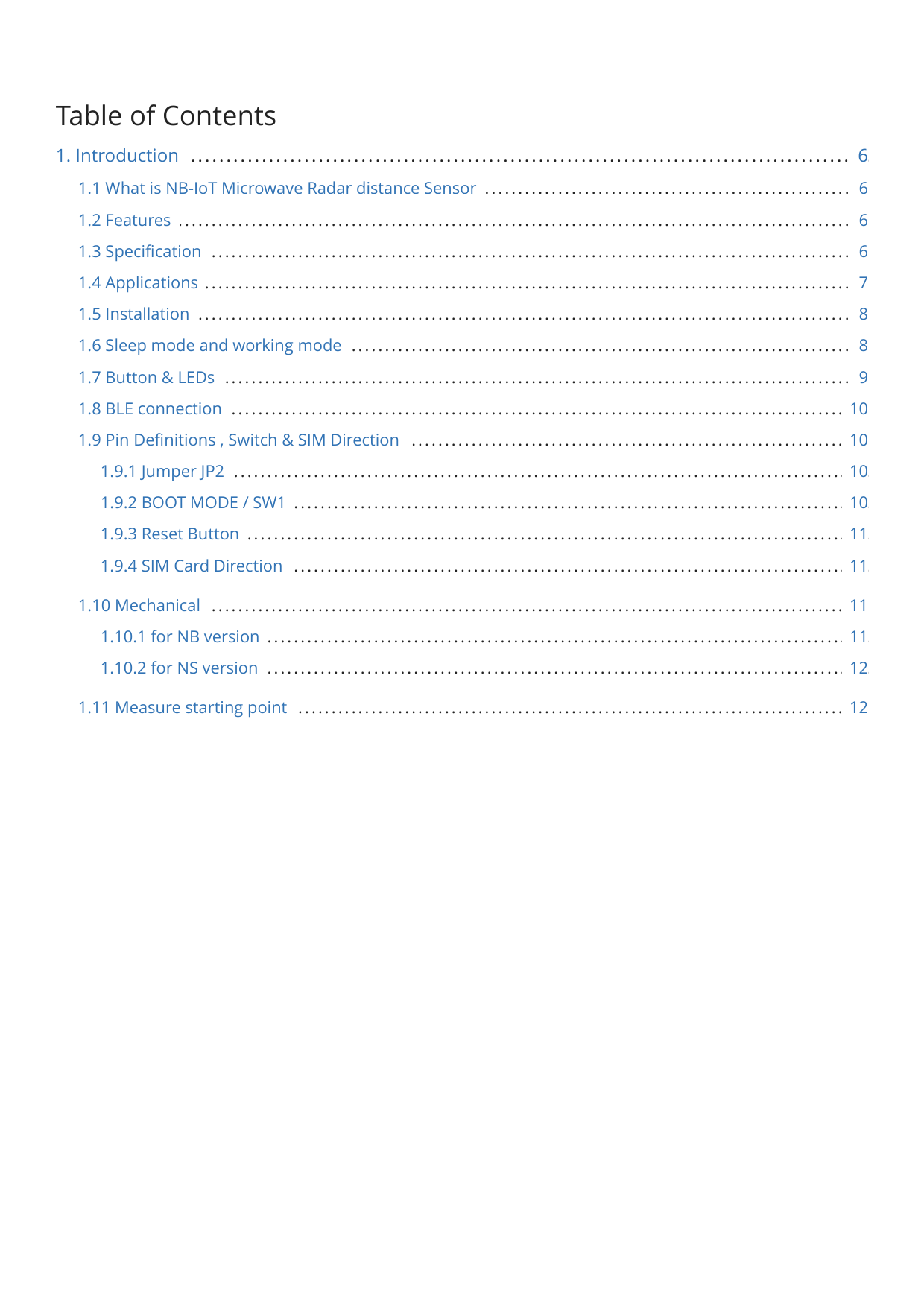 First page of Table of Contents