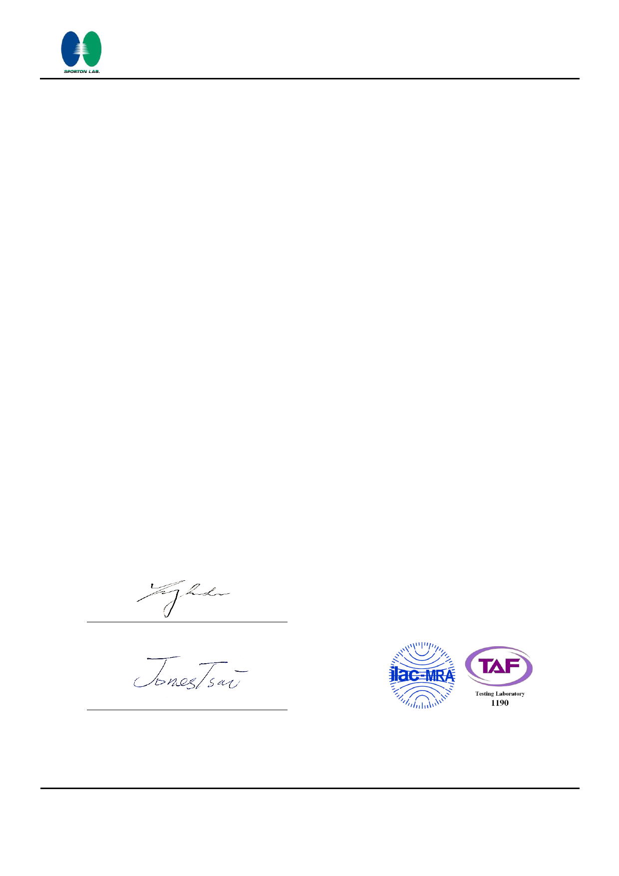 First page of Test Report