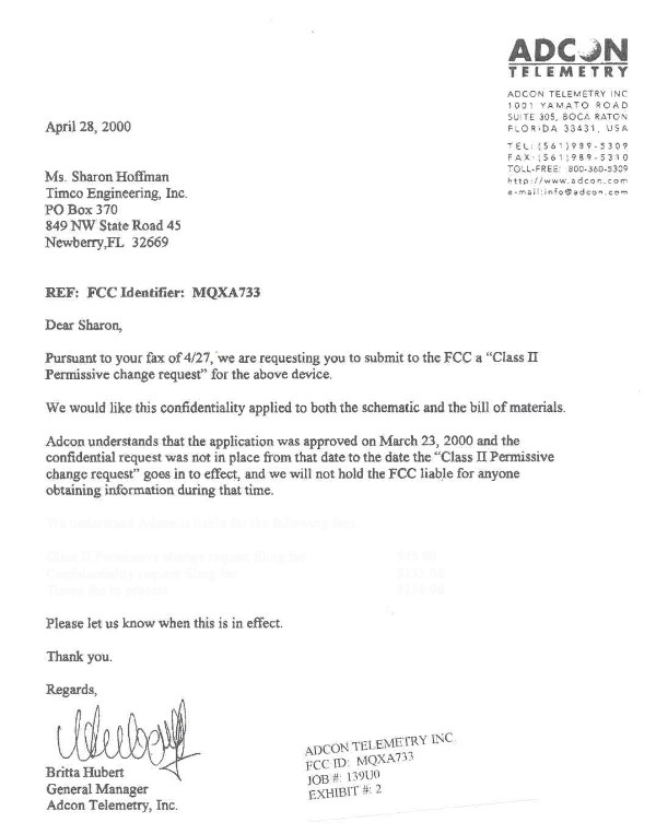 Letter from applicant requesting confidentiality