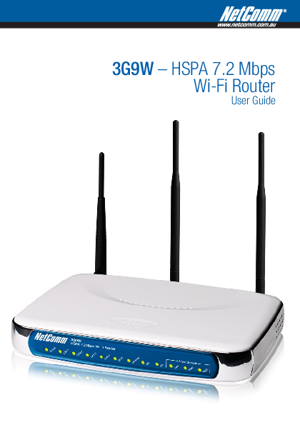 First page of 3G9W – HSPA 7.2 Mbps <b>Wi-Fi Router</b> - Netcomm