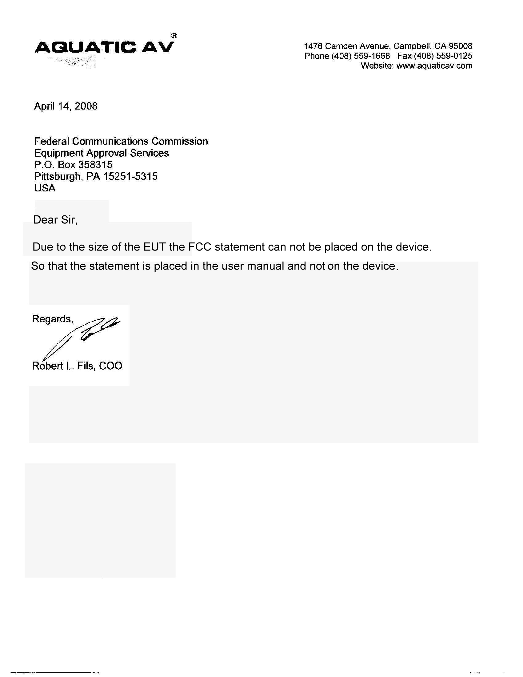 Declaration FCC Statements