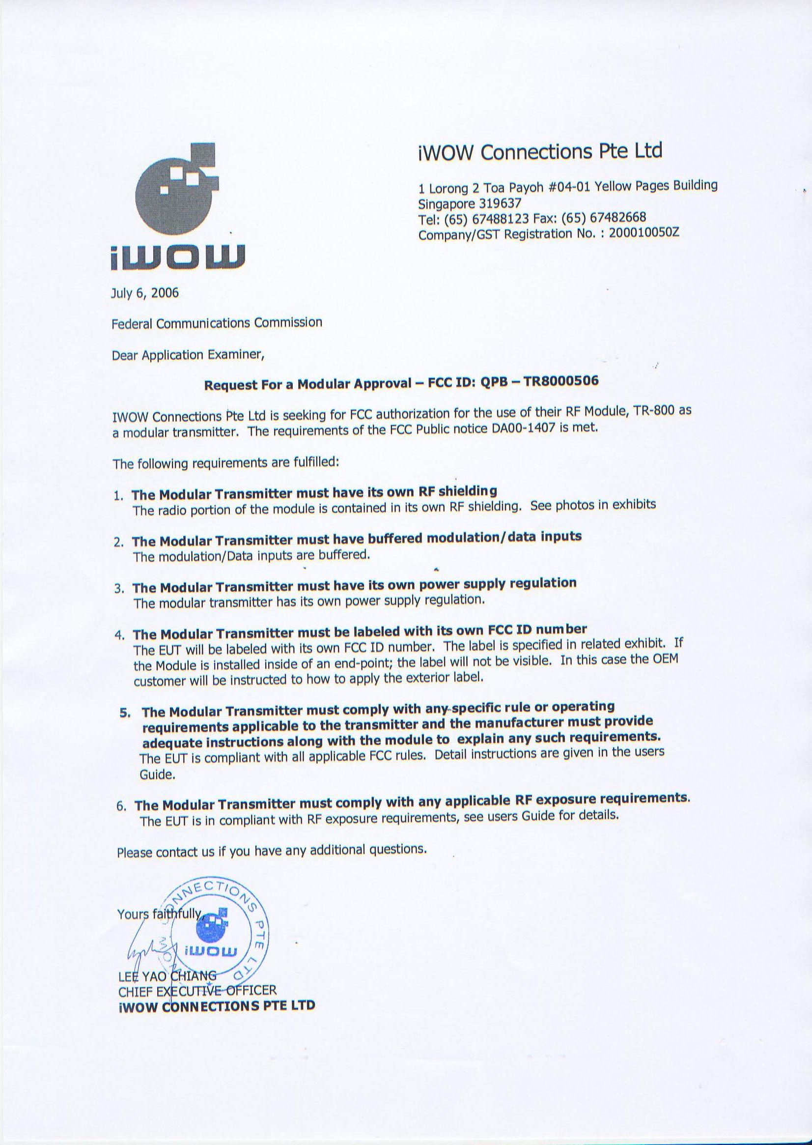 MODULAR APPROVAL LETTER