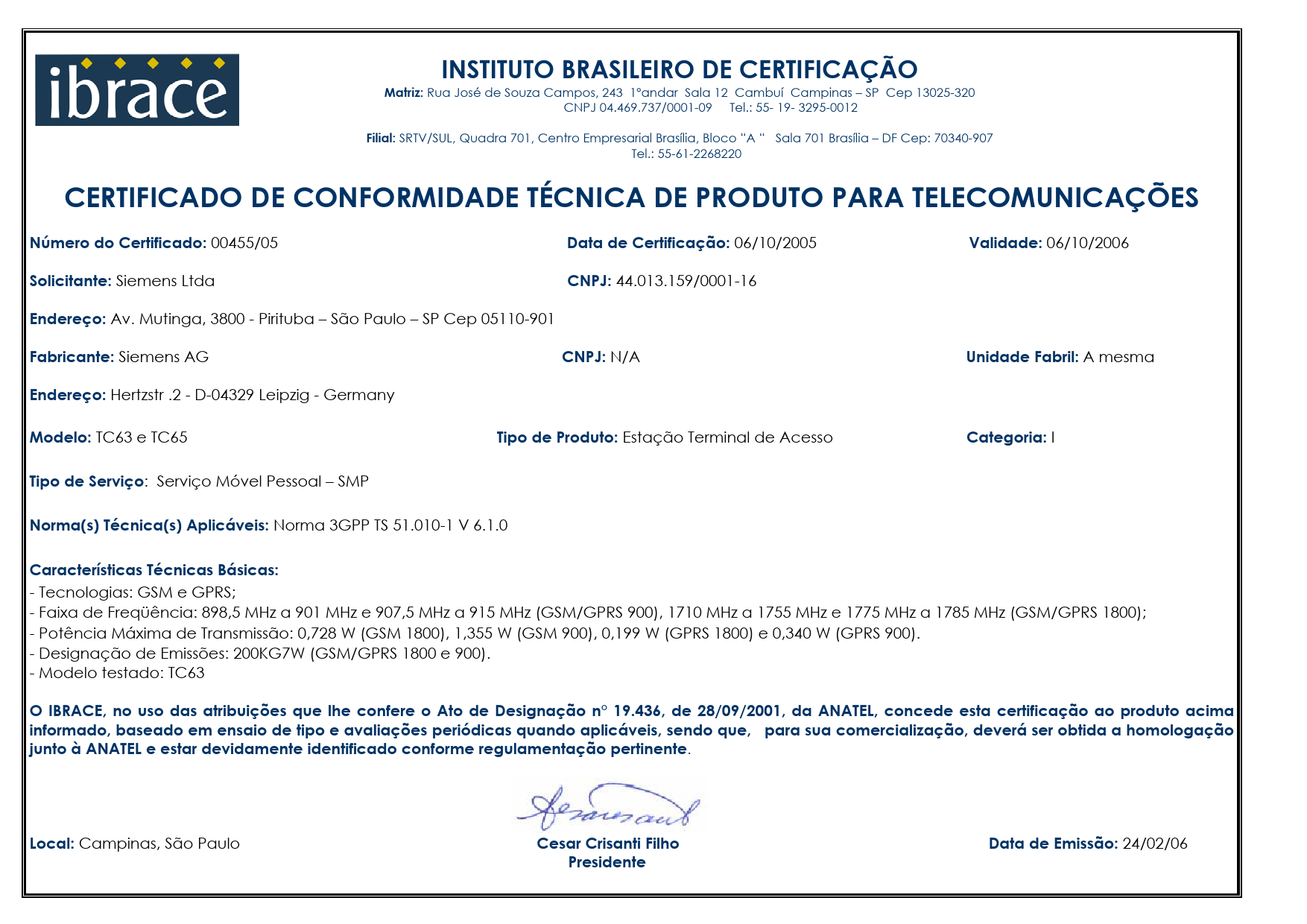 First page of inclusão modelo T65