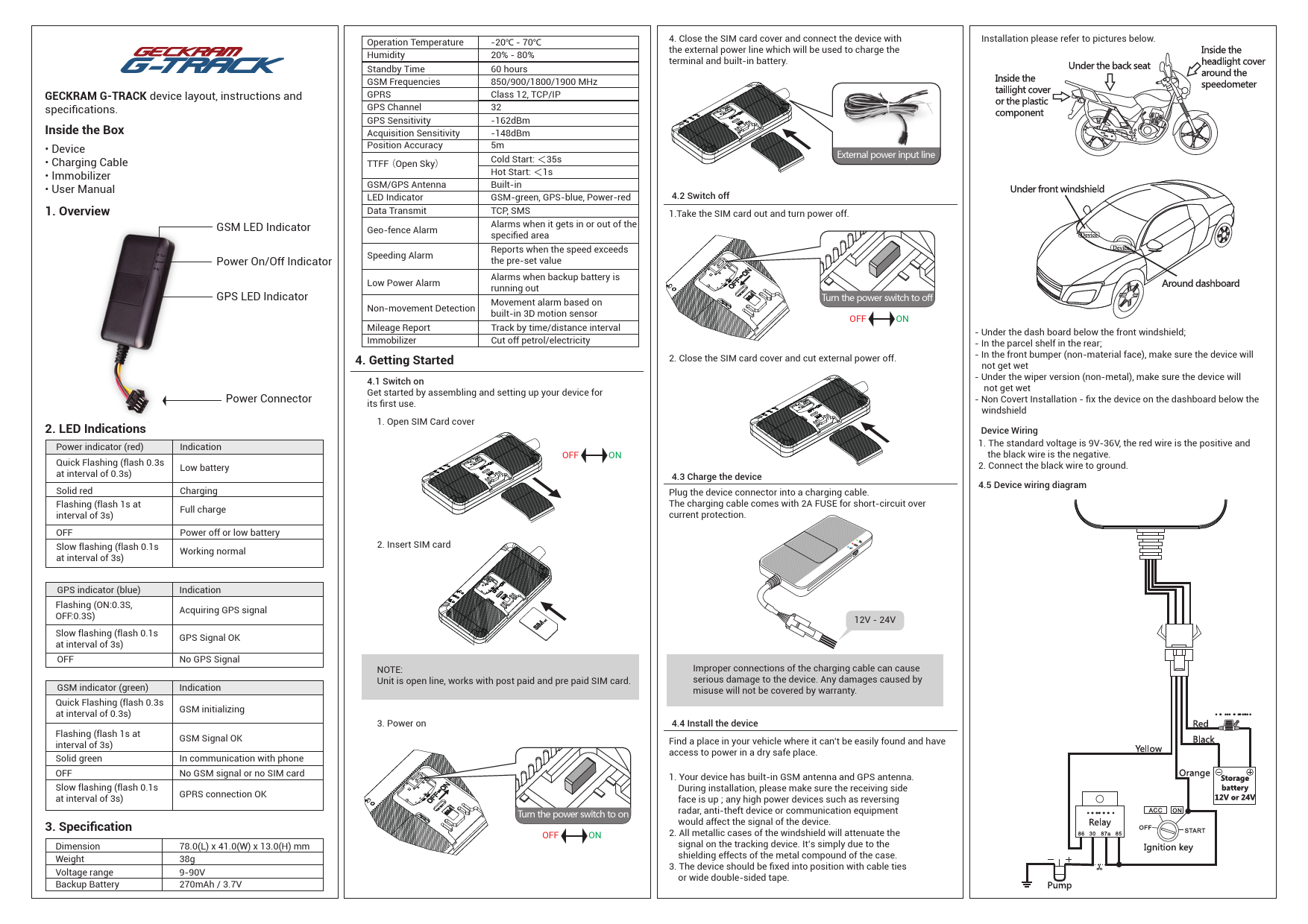 First page of Inside the Box 1. Overview 2. LED ... | PDF Geckram_GTrack_User_Manual