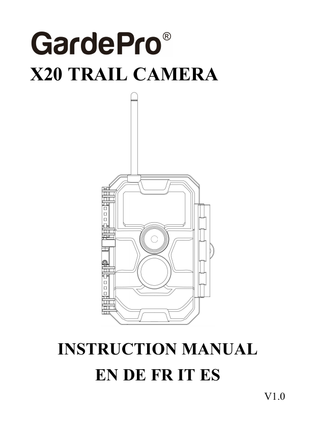 First page of GardePro_X20_Instruction_Manual_V1.0_EN_DE_FR_IT_ES_20250704.pdf