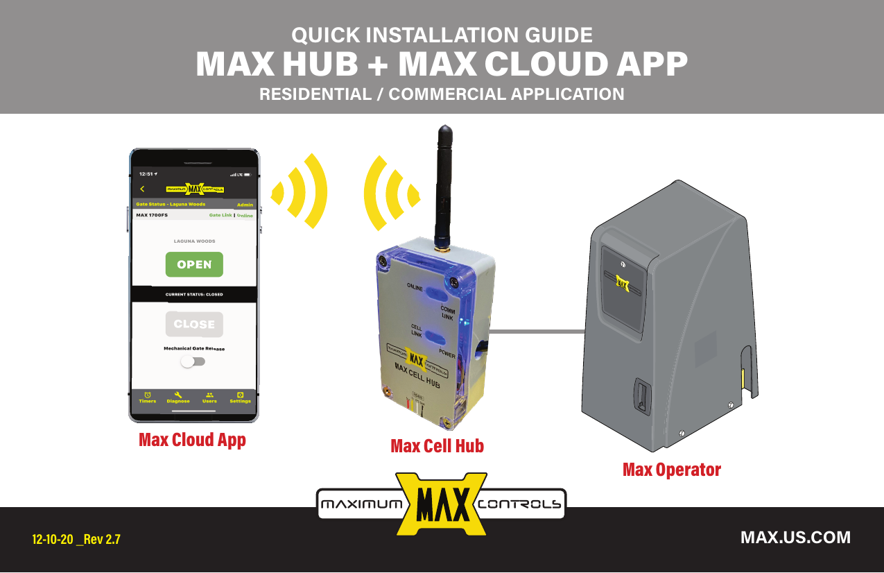 First page of QUICK INSTALLATION GUIDE MAX HUB + MAX CLOUD APP