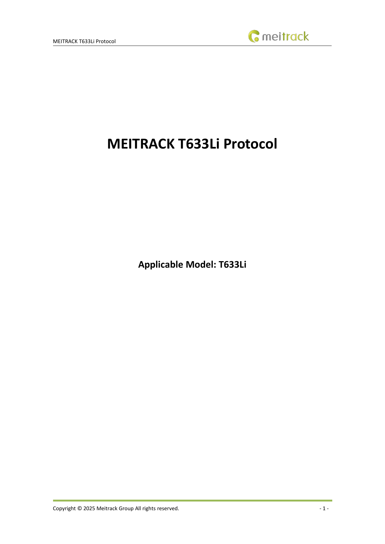 First page of [PDF] MEITRACK T633Li Protocol