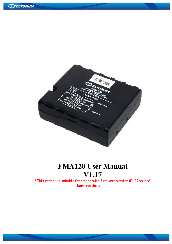 First page of [PDF] FMA120 User Manual V1.17 - Teltonika Telematics Wiki