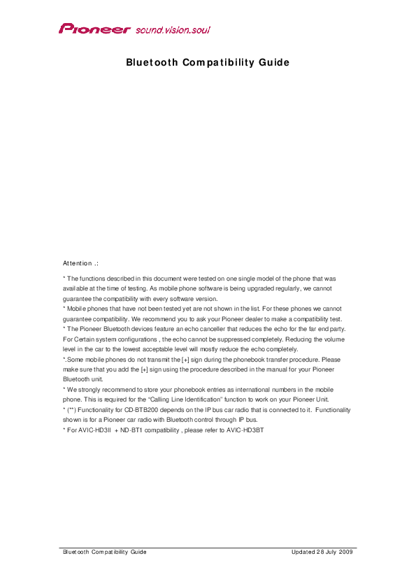 First page of Bluetooth Compatibility Guide