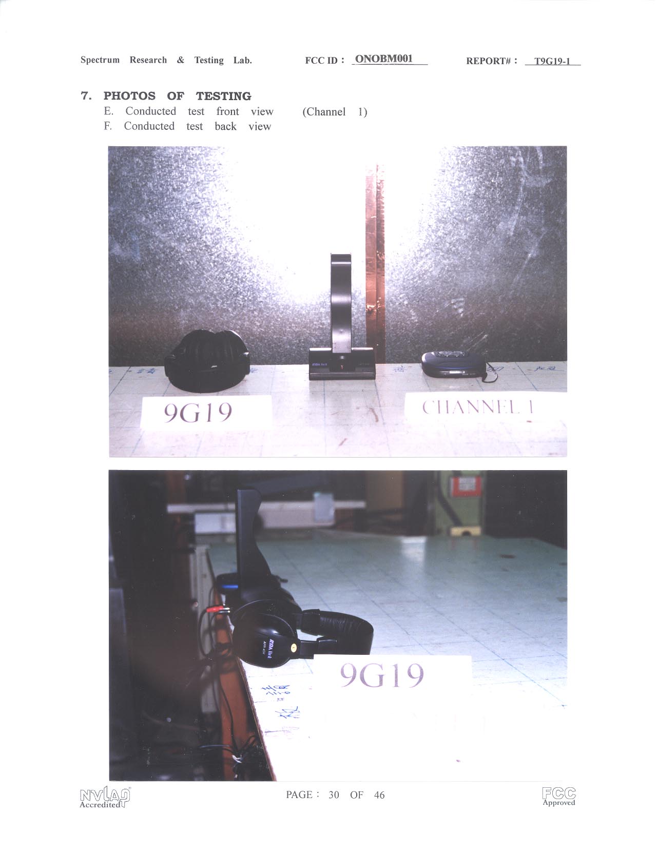 Conducted test front and back views