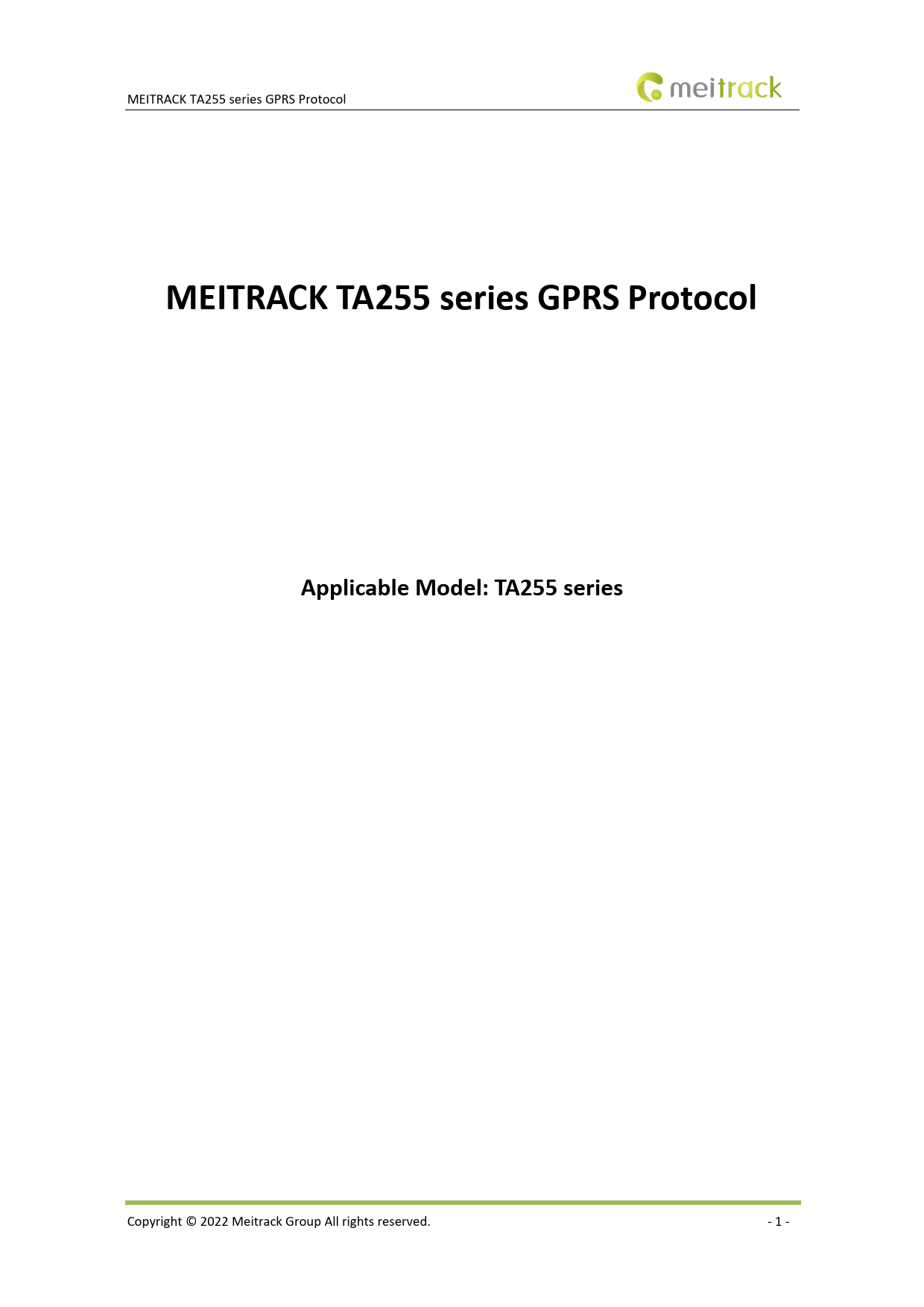 First page of [PDF] MEITRACK TA255 series GPRS Protocol