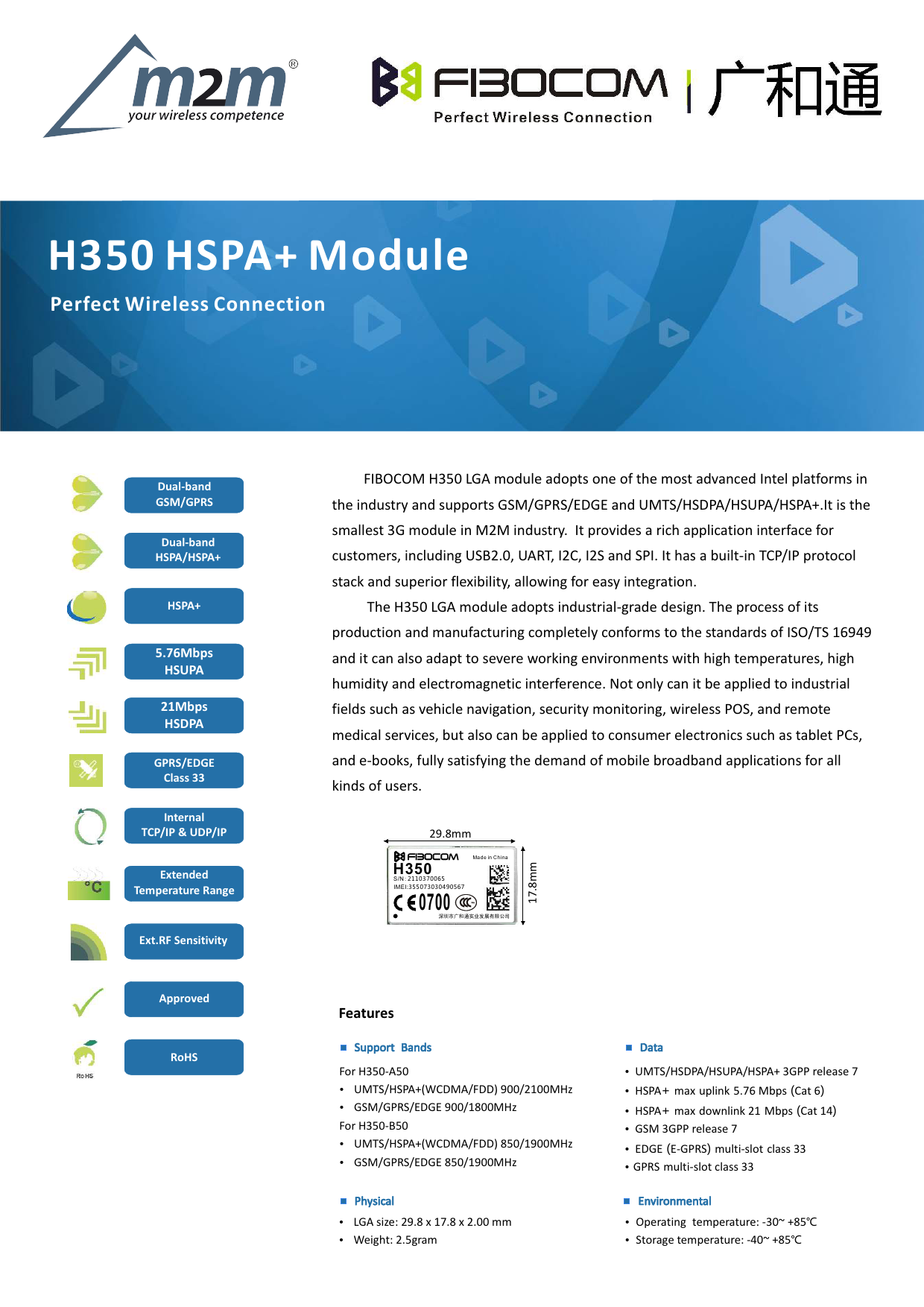 First page of H350 HSPA+ Module