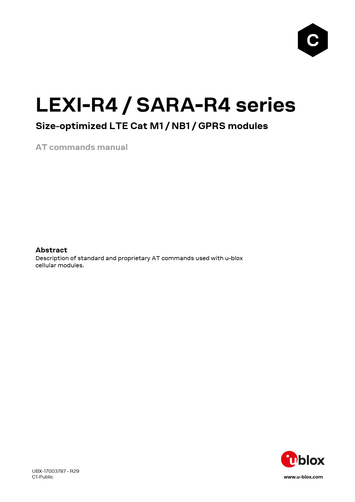 First page of LEXI-R4 / SARA-R4 series AT commands manual