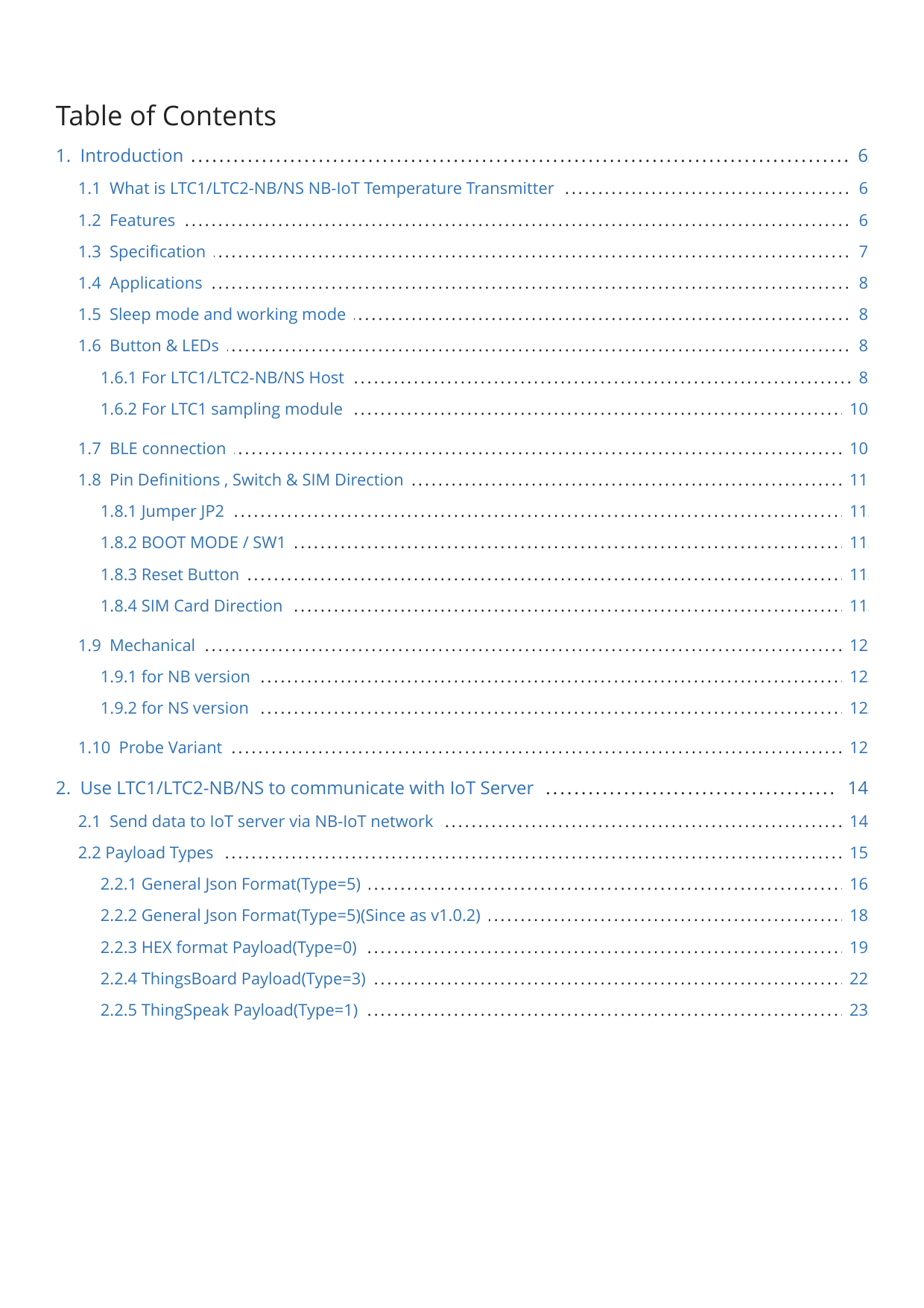 First page of PDF NS -- NB-IoT Temperature Transmitter User Manual