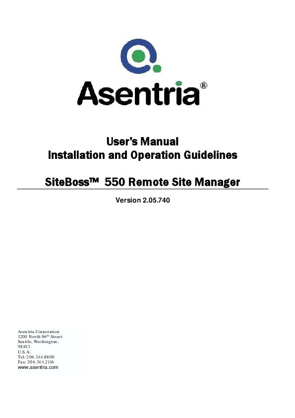 First page of User’s Manual Installation and Operation Guidelines SiteBoss ...