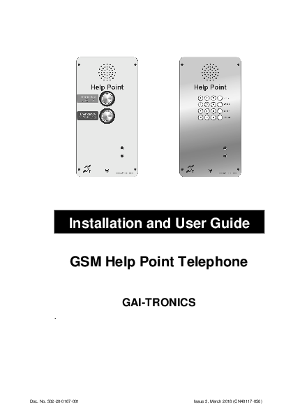 First page of [PDF] Installation and User Guide GSM Help Point Telephone