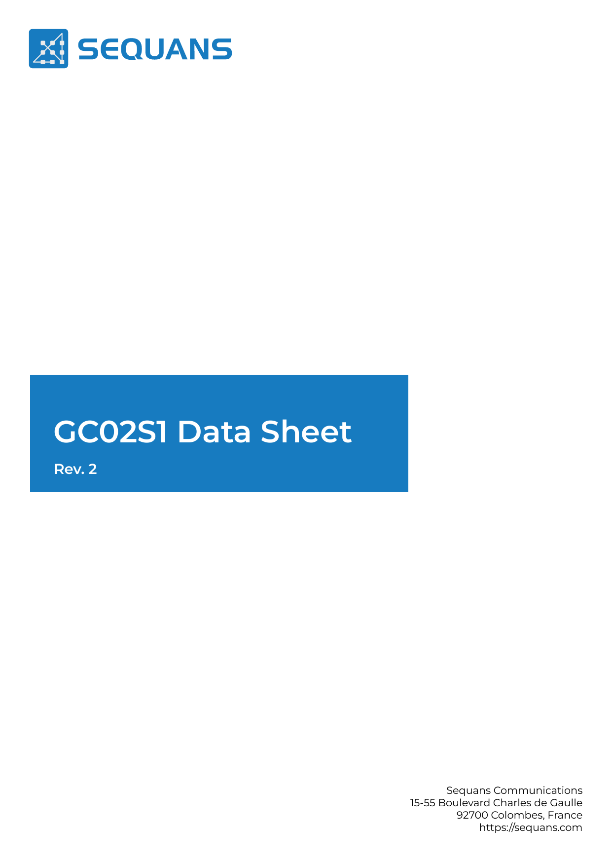 First page of GC02S1 Data Sheet - Rev. 2
