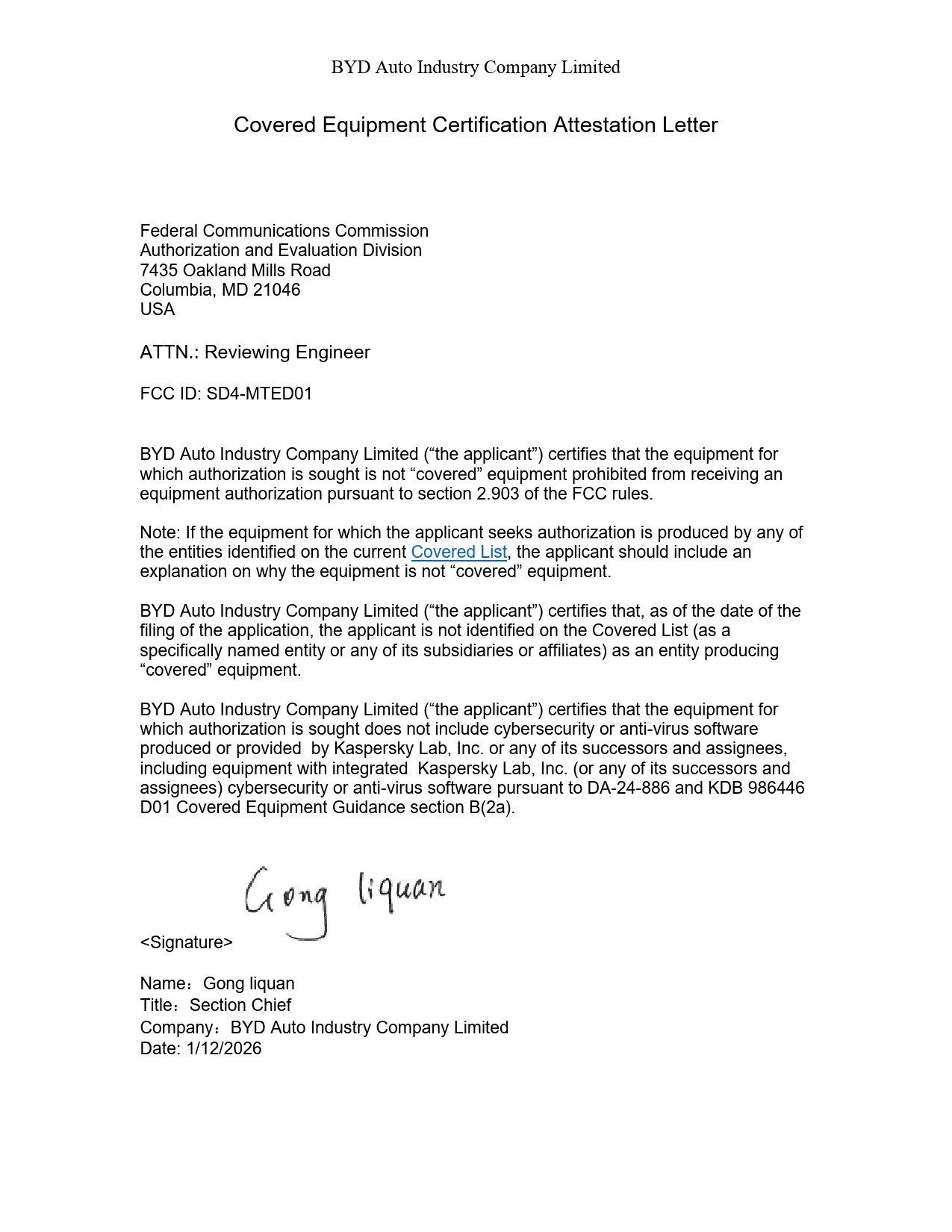 MTED01 Central Computing Platform Attestation Statements PROJECT NO ...