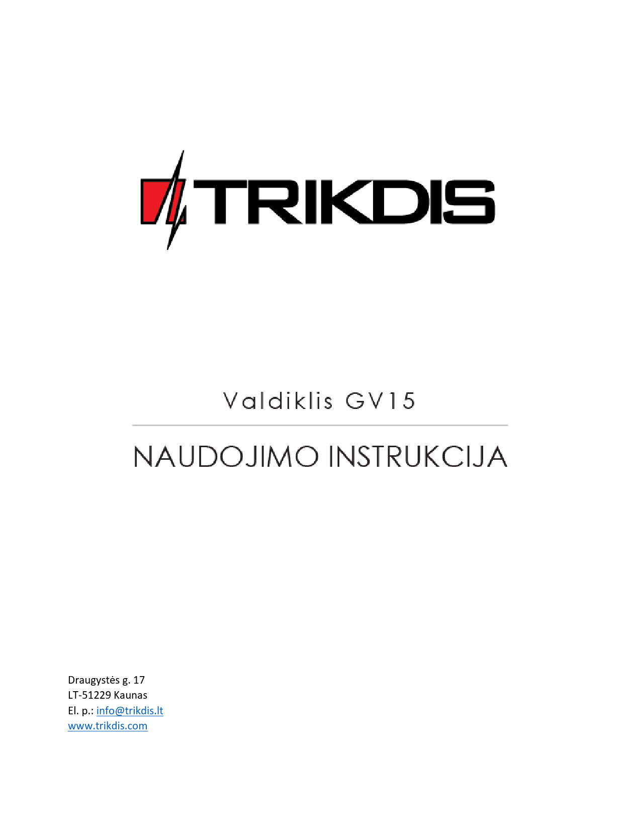 First page of [PDF] Valdiklis GV15 - SmartDoor