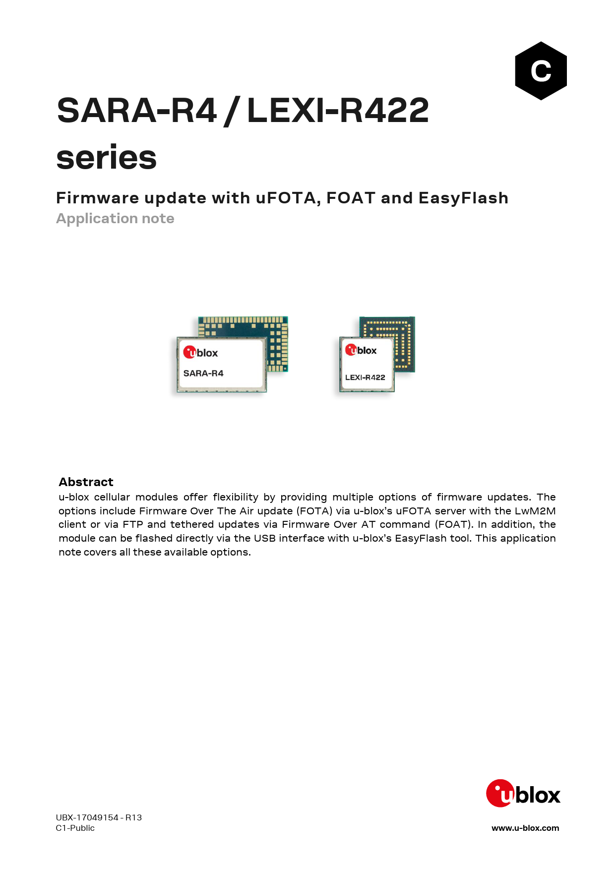 First page of SARA-R4-LEXI-R4-FW-Update_AppNote_UBX-17049154.pdf