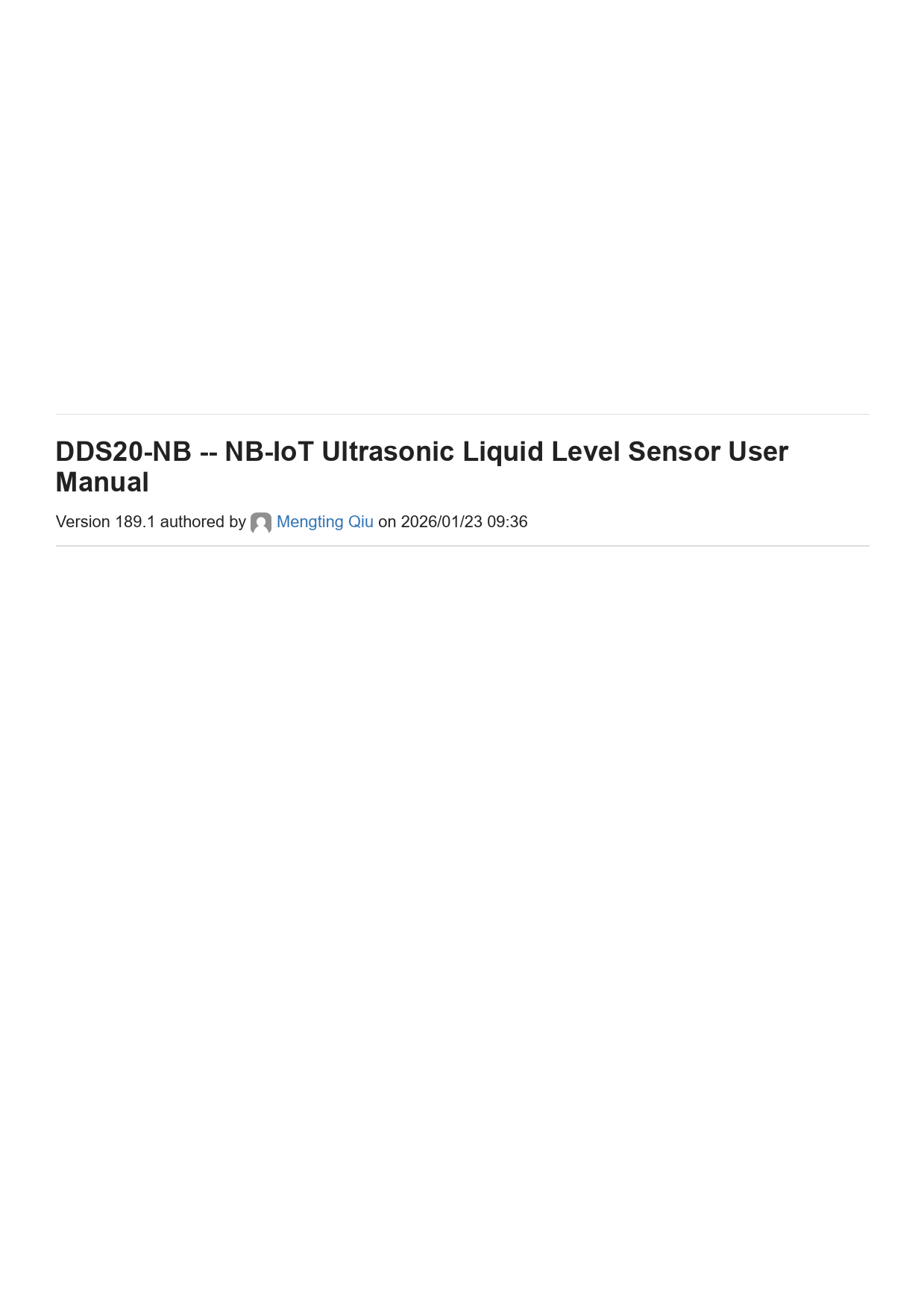 First page of DDS20-NB - NB-IoT Ultrasonic Liquid Level Sensor User Manual