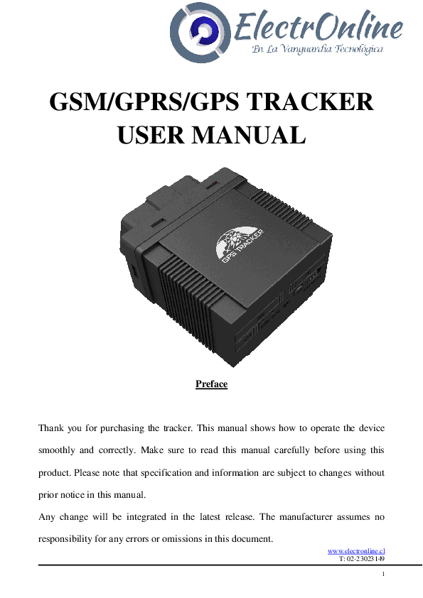 First page of GSM/GPRS/GPS TRACKER USER MANUAL