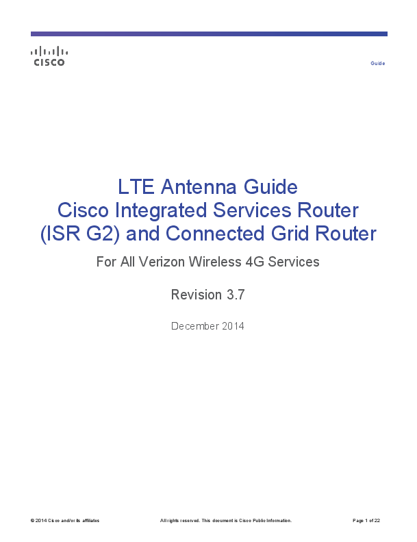 First page of LTE Antenna Installation, Positioning and Selection Guide for ISR and CGR Using Verizon 4G LTE
