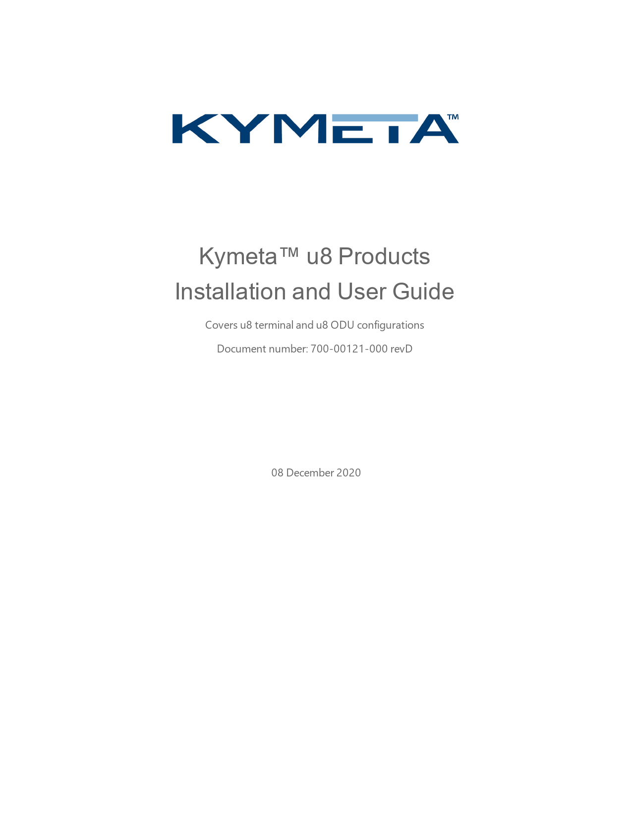 First page of Kymeta u8 Products Installation and User Guide
