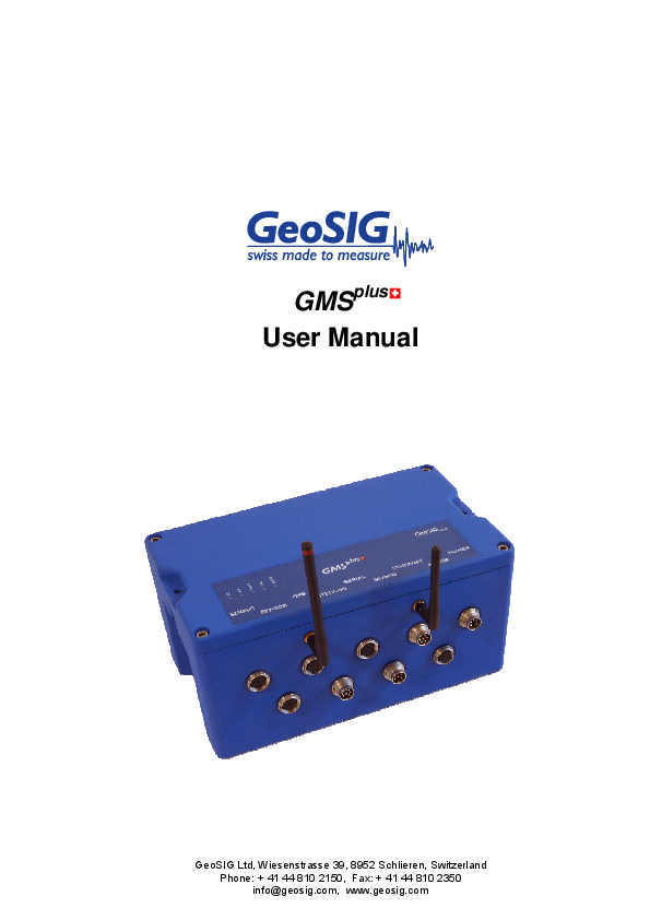 First page of GMS User Manual | PDF GMSplus User Manual - GeoSIG