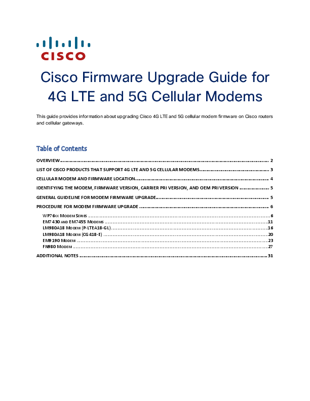 First page of [PDF] Cisco Firmware Upgrade Guide for 4G LTE and 5G Cellular Modems