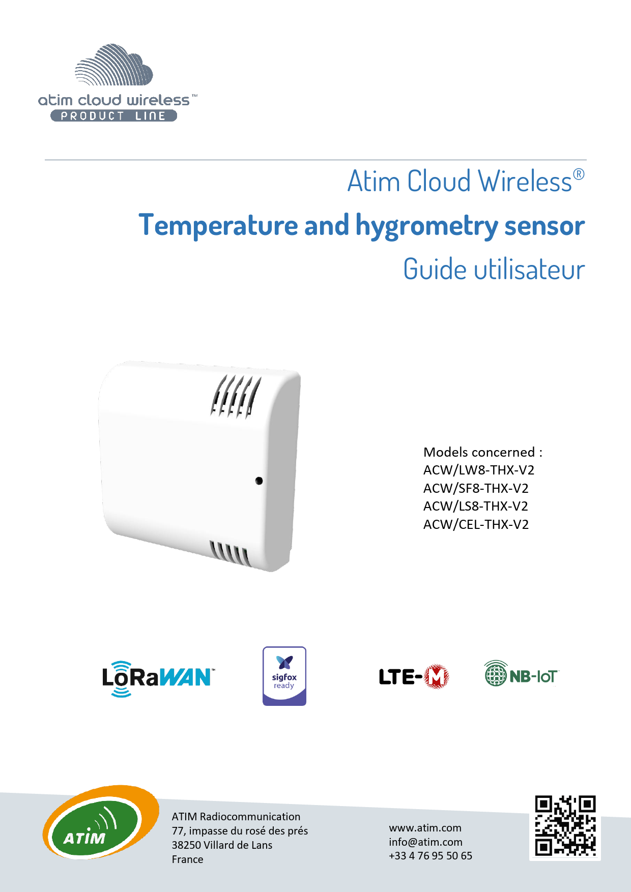 First page of Atim Cloud Wireless® Temperature and hygrometry sensor Guide utilisateur