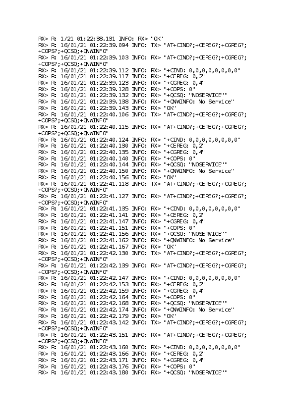 First page of RX> R: 1/21 01:22:38.131 INFO: RX> OK RX> R: 16/01/21 01 ...