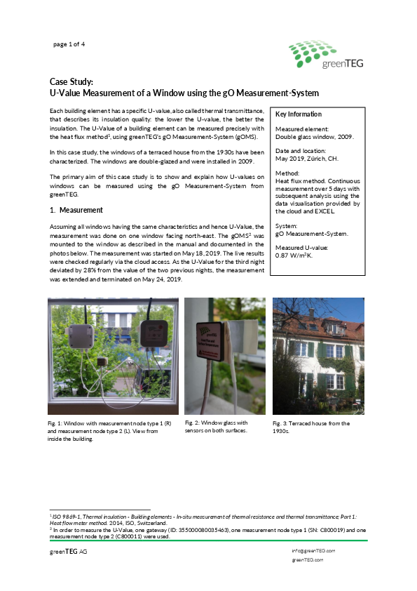 First page of PDF Case Study: U-Value Measurement of a Window using the gO ... - greenteg