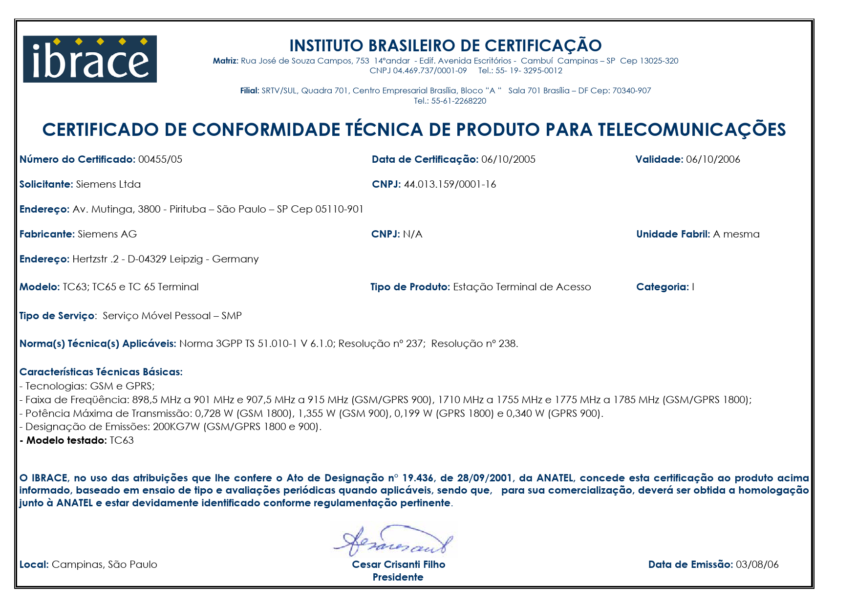 First page of Inclusão TC65T 08/08/06
