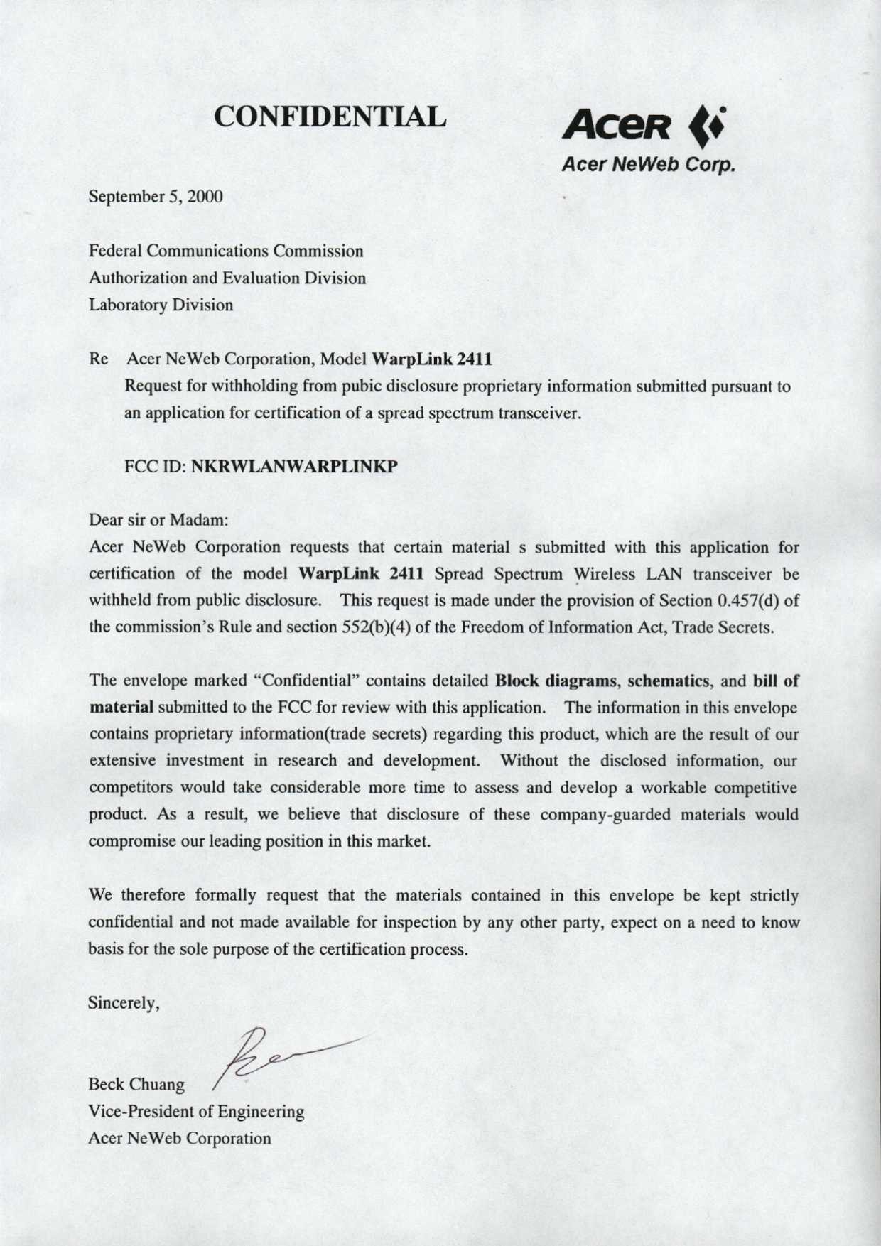 Confidential Letter