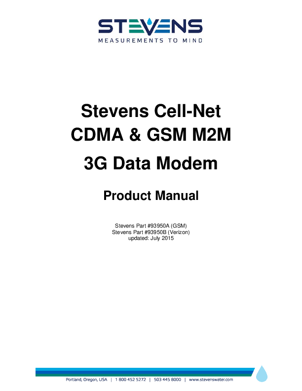 First page of Stevens Cell-Net CDMA & GSM M2M 3G Data Modemhttps://www.stevenswater.com/resources/documentation/Stevens