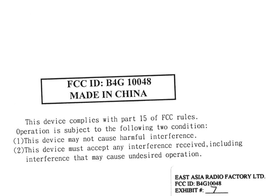 SAMPLE OF FCC ID LABEL