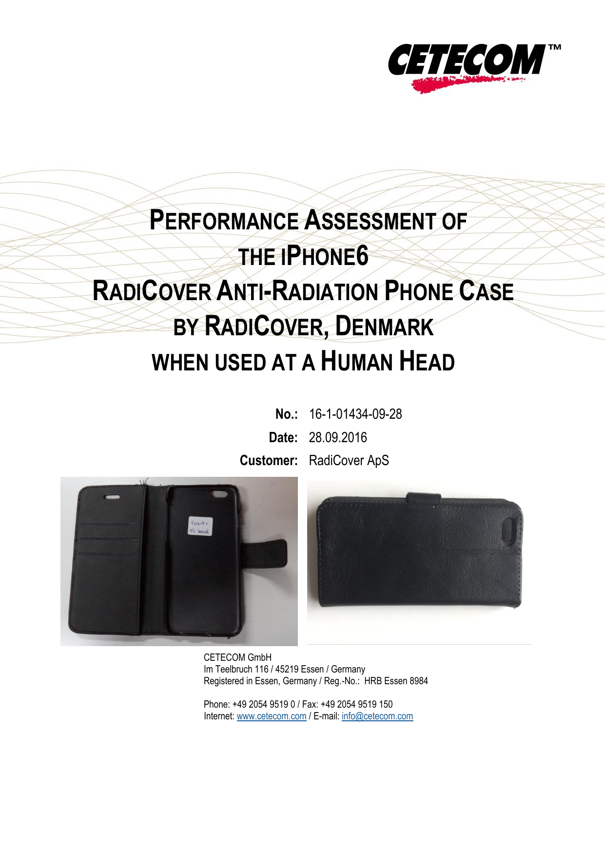 First page of - Mobildeksel, CETECOM, USA (SAR-test)