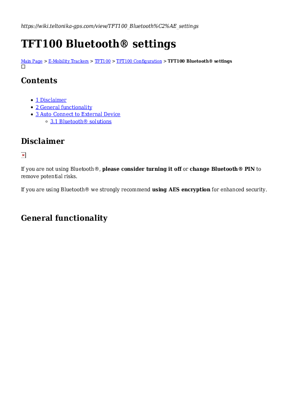 First page of TFT100 Bluetooth® settings.pdf