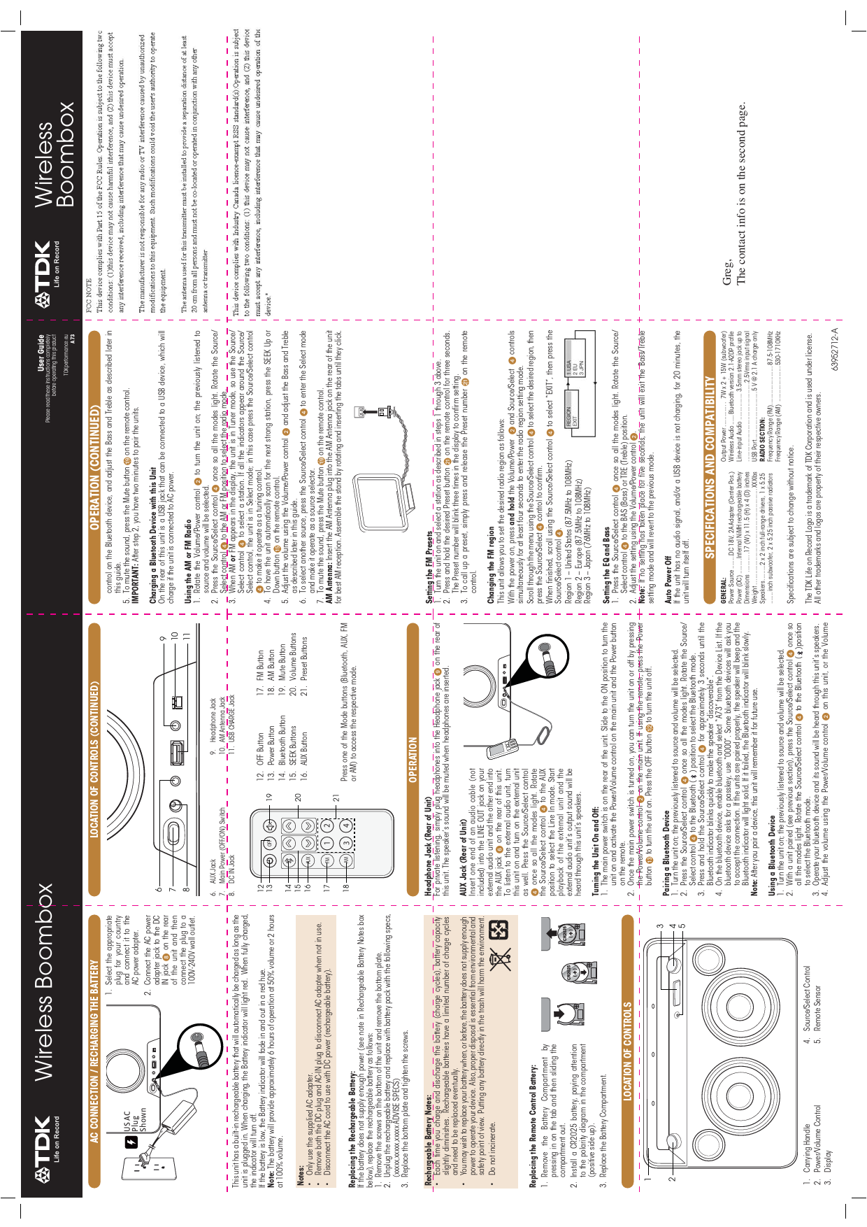 Tdka73 Tdk Wireless Boombox User Manual Usermanual Imation