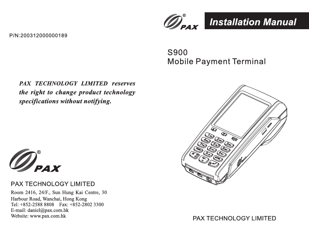 S900WCDMA Wireless POS Terminal User Manual PAX Technology